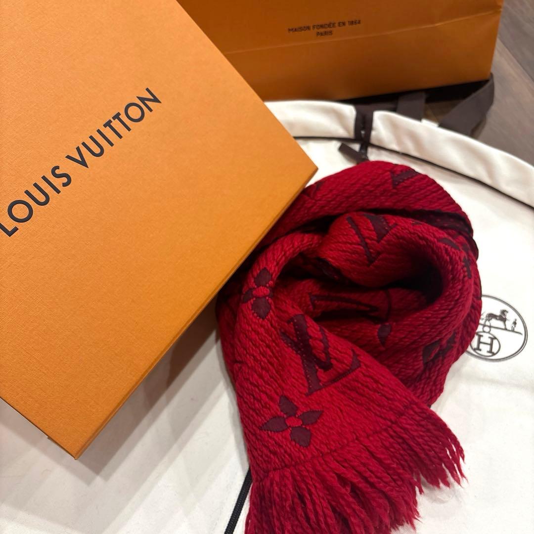 美品　ルイヴィトン　エシャルプ ロゴマニア モノグラム シルク混マフラー