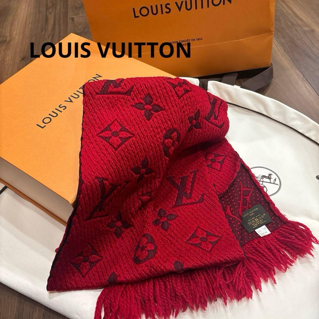 美品　ルイヴィトン　エシャルプ ロゴマニア モノグラム シルク混マフラー