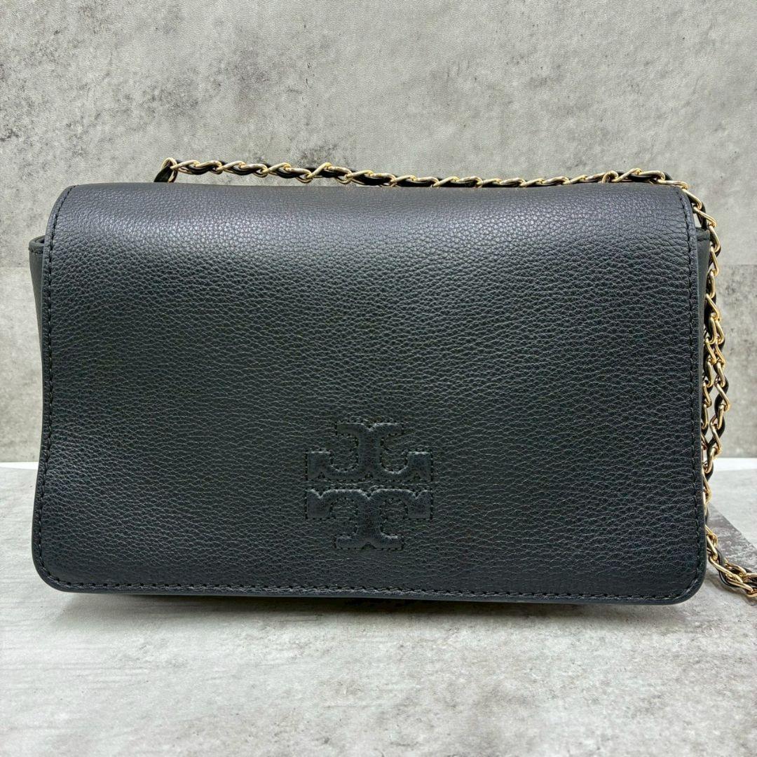 美品 トリーバーチ マックグロー ショルダーバッグ ウォレット 黒 シボ革