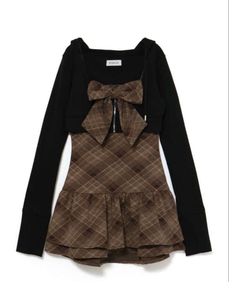 bubbles チェックパーカーワンピ ブラウン
