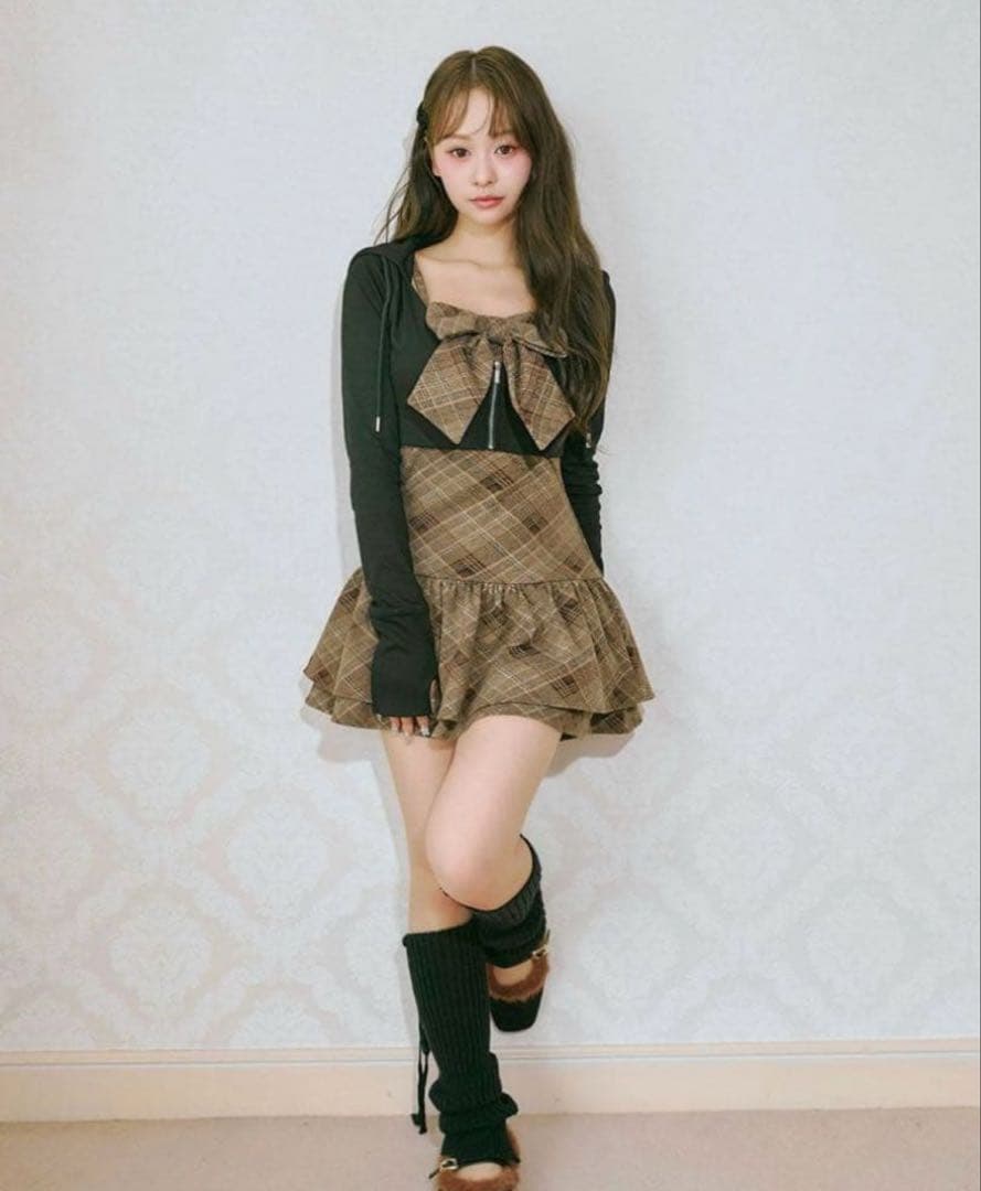 bubbles チェックパーカーワンピ ブラウン