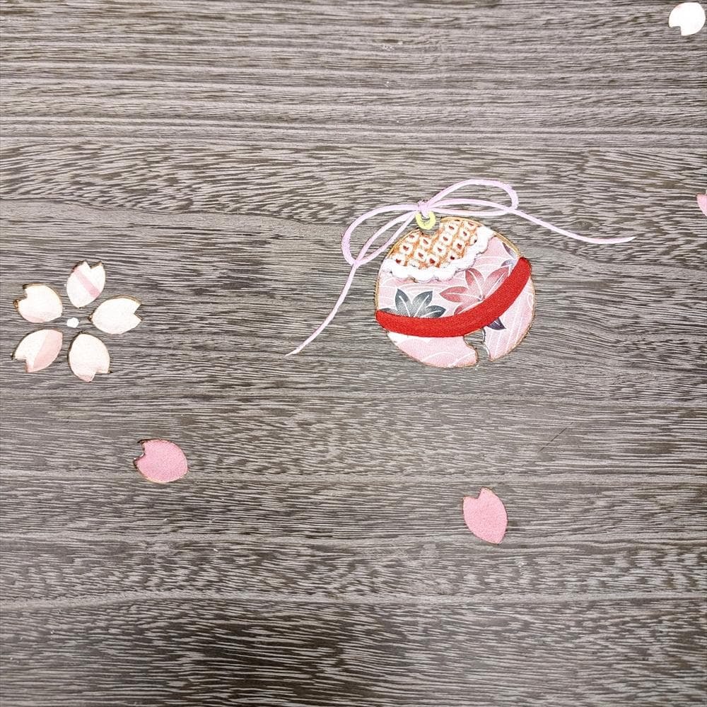 箱長　総桐　木目込み細工　鈴　桜　ガラス付き　折り畳み　座卓　円卓　座敷机　食卓