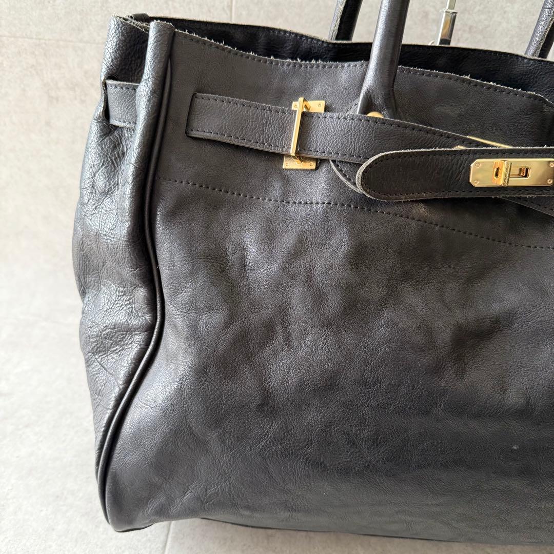 シータパランティカ　ハンドバッグ　金具　シボ革　本革　黒　大容量