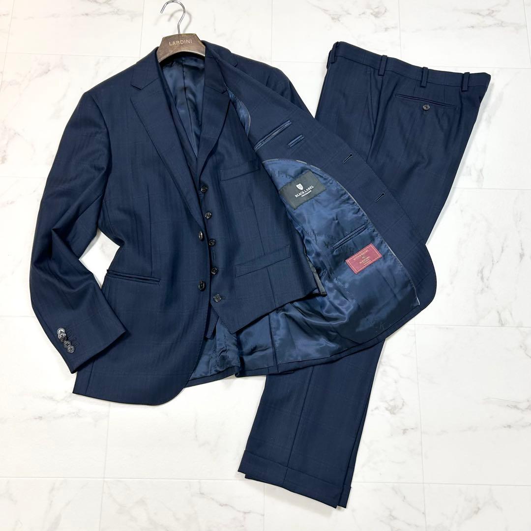 極美品 ブラックレーベルクレストブリッジ 御幸毛織 3 ピース スーツ 40 紺