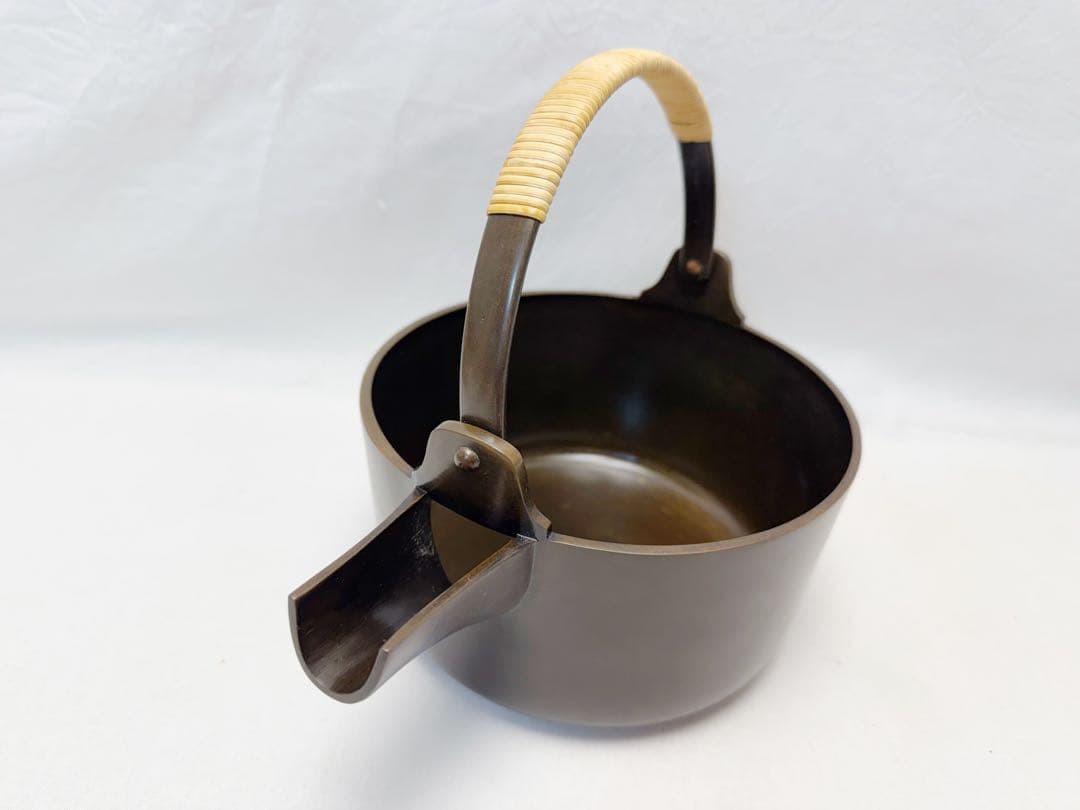 未使用 茶道具 唐銅汁器 籐巻き （杓子付） 重さ約1.4kg 元箱