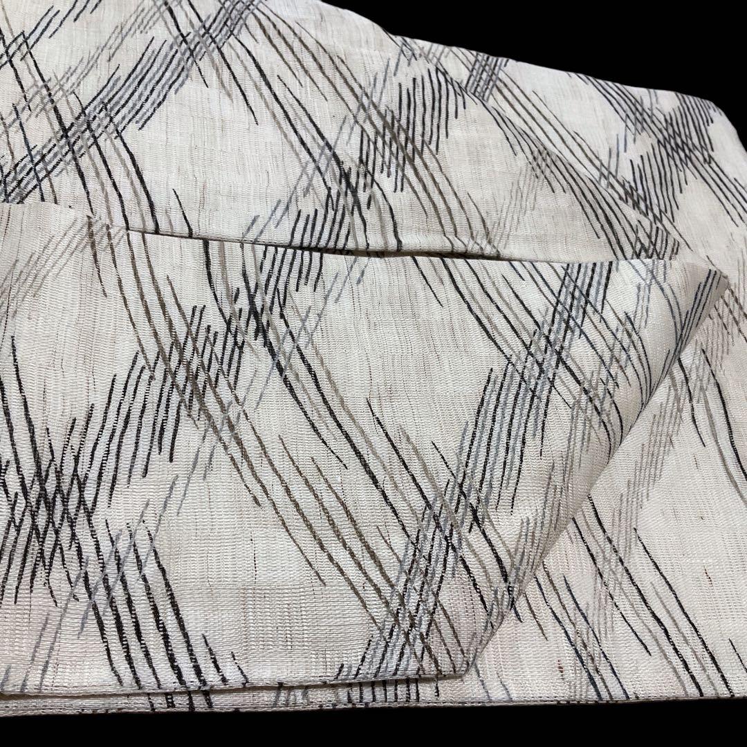 美品　名古屋帯　麻　斜め格子模様