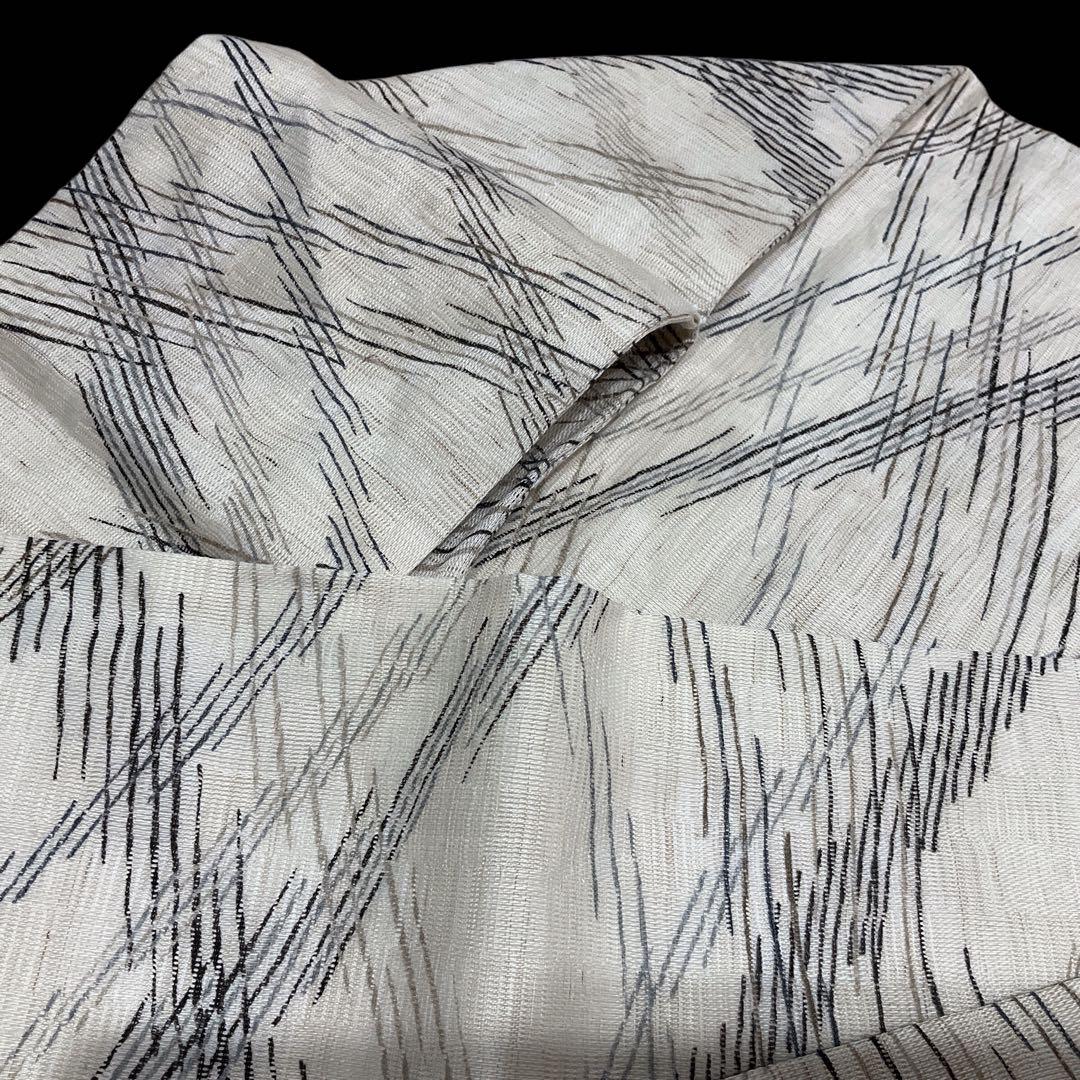 美品　名古屋帯　麻　斜め格子模様