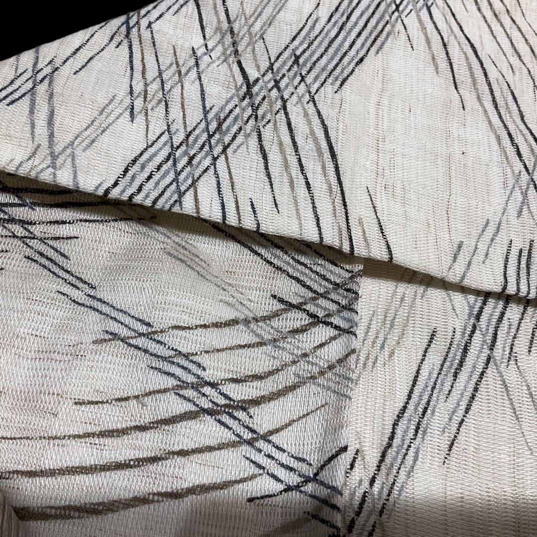 美品　名古屋帯　麻　斜め格子模様