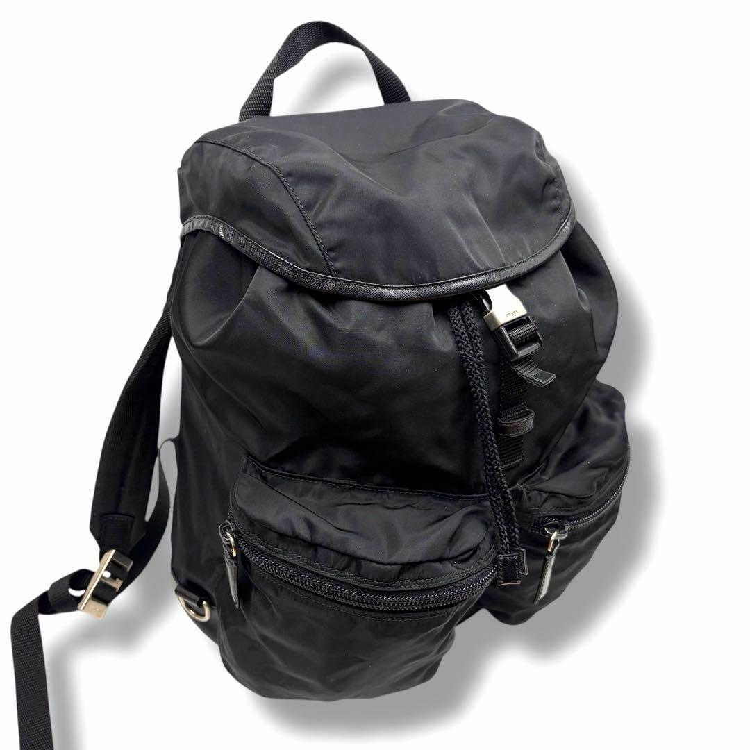 【美品】PRADA プラダ リュック バックパック ナイロン 三角ロゴ ブラック