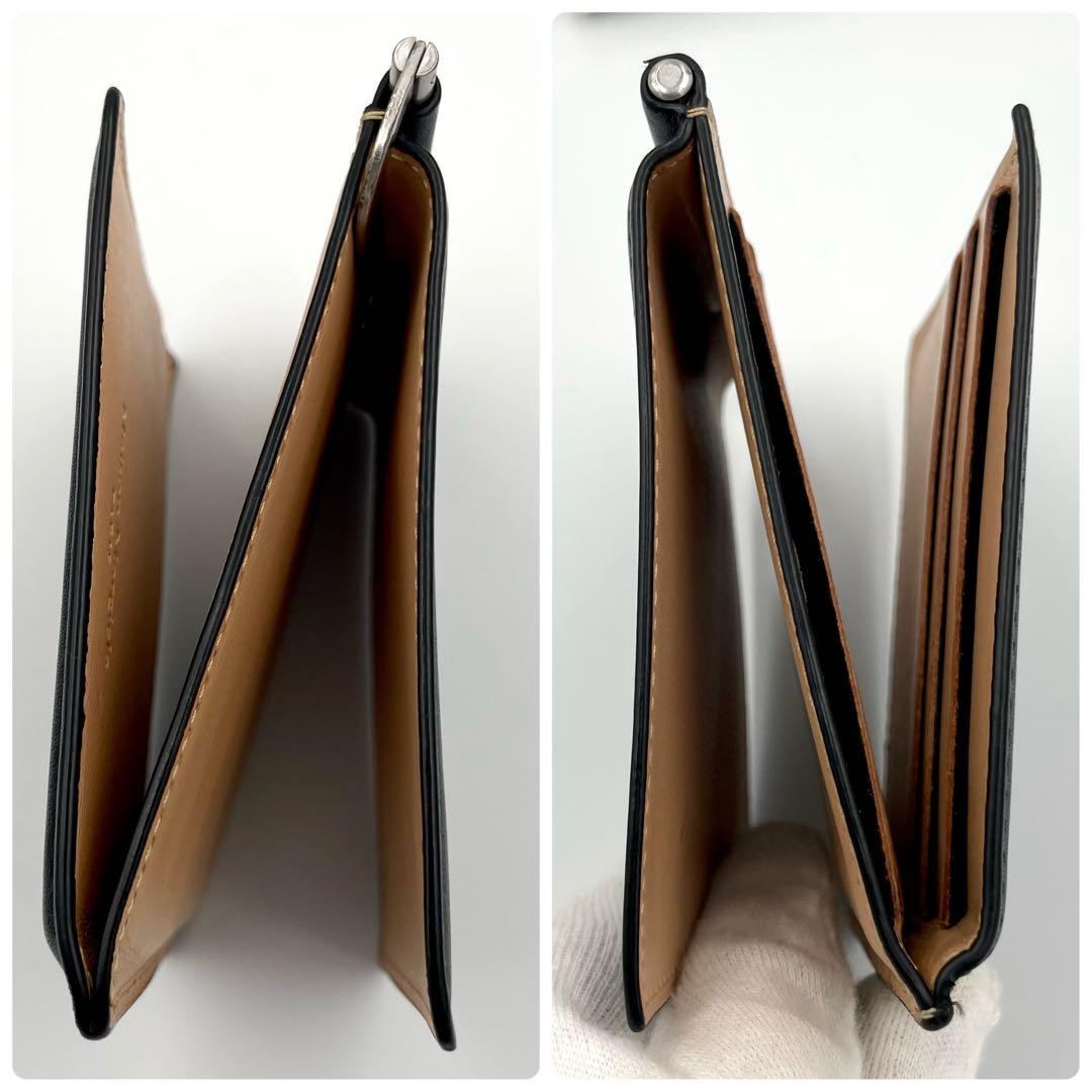 鑑定済・良品★メゾンマルジェラ　レザー　マネークリップ　ブラック×ベージュ　箱