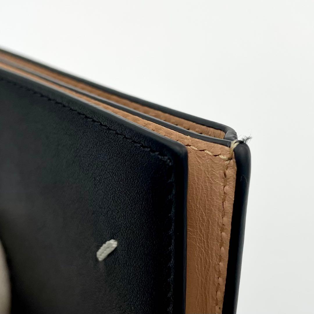 鑑定済・良品★メゾンマルジェラ　レザー　マネークリップ　ブラック×ベージュ　箱