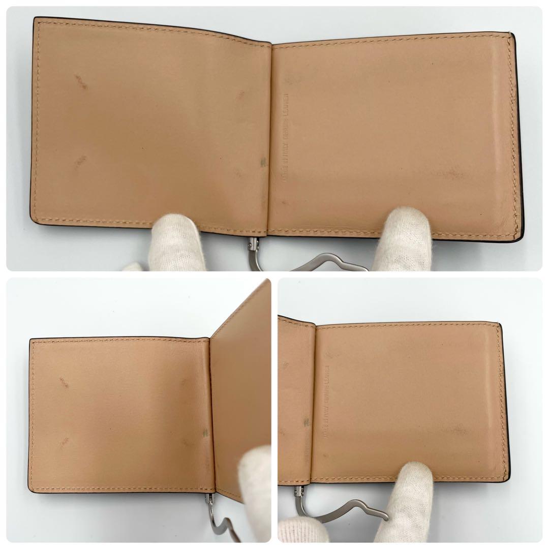 鑑定済・良品★メゾンマルジェラ　レザー　マネークリップ　ブラック×ベージュ　箱