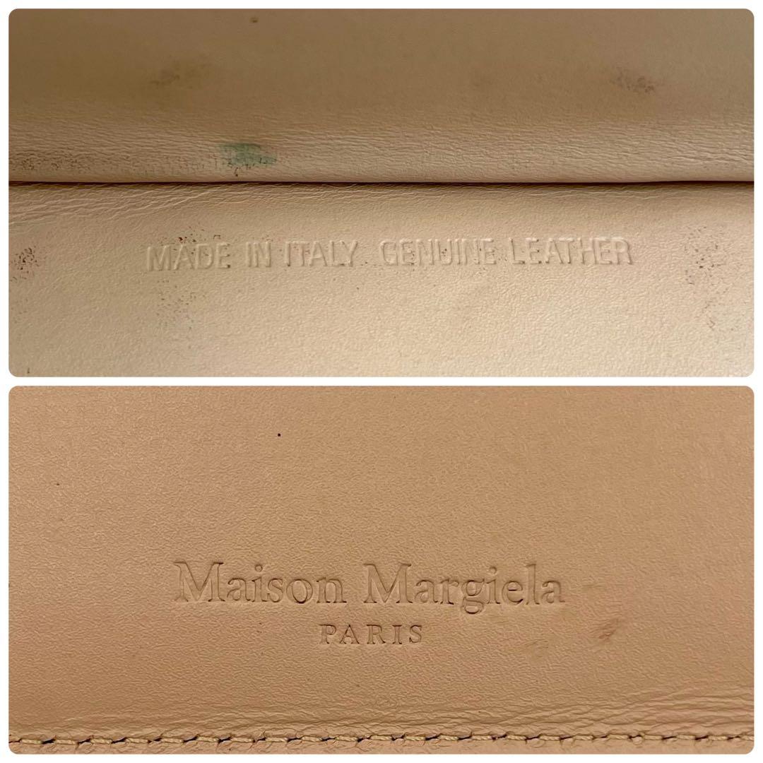 鑑定済・良品★メゾンマルジェラ　レザー　マネークリップ　ブラック×ベージュ　箱