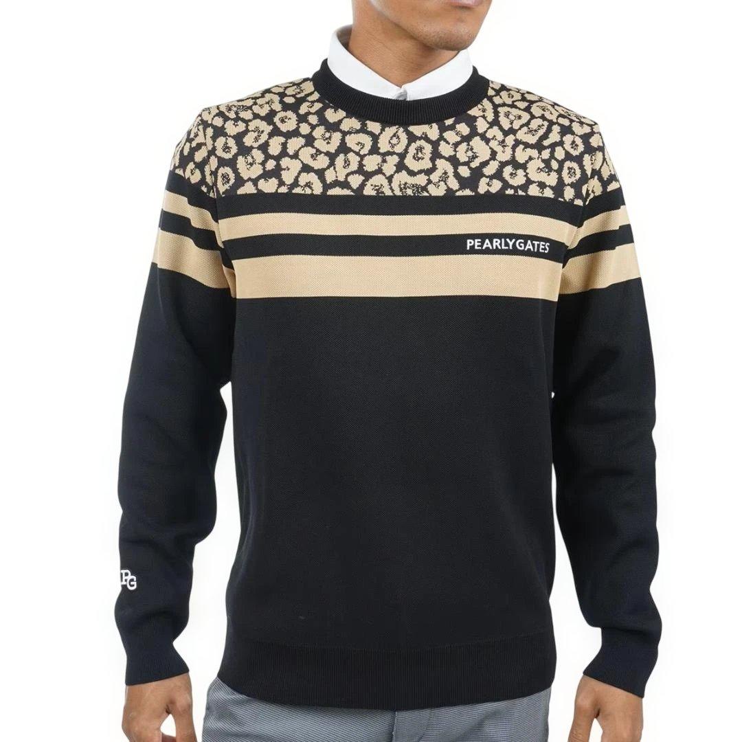 PEARLY GATES 光栓34レオパード柄セーター6/XL 黒 新品タグ付き