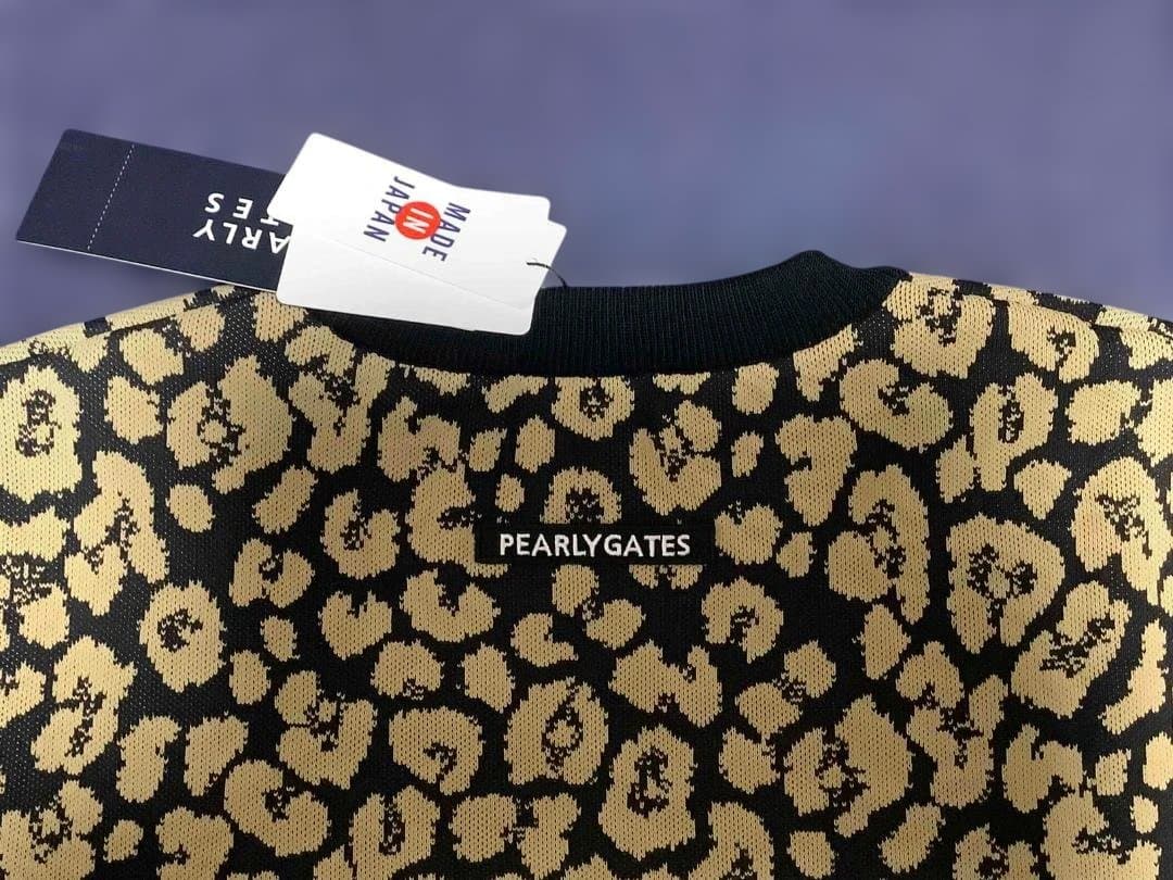 PEARLY GATES 光栓34レオパード柄セーター6/XL 黒 新品タグ付き