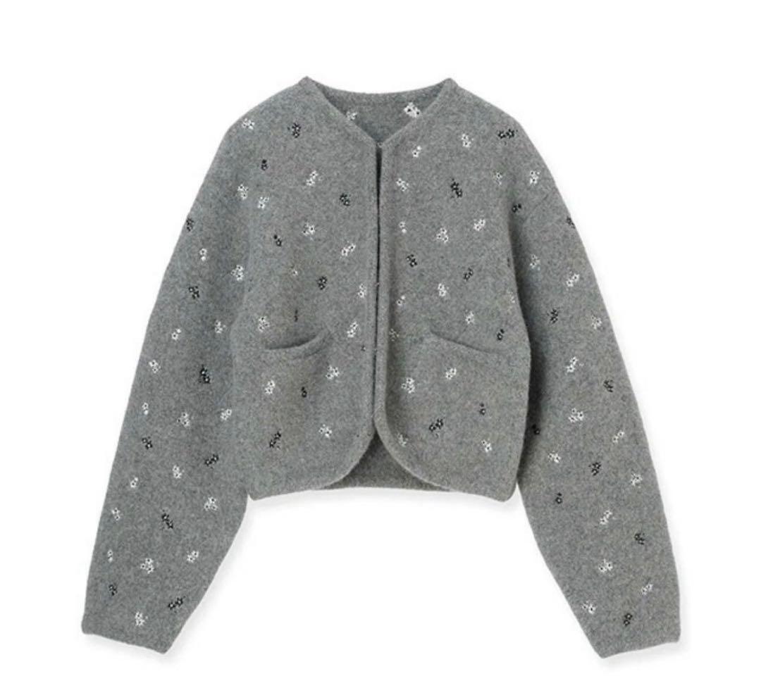 クレドナ CREDONA フラワー エンブロイダリー ニット ジャケット　グレー