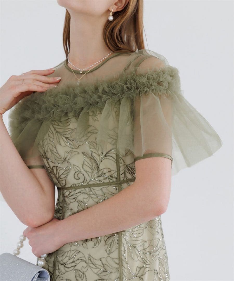 Leja 3WAYフラワーチュールアシンメトリーIラインワンピースドレス