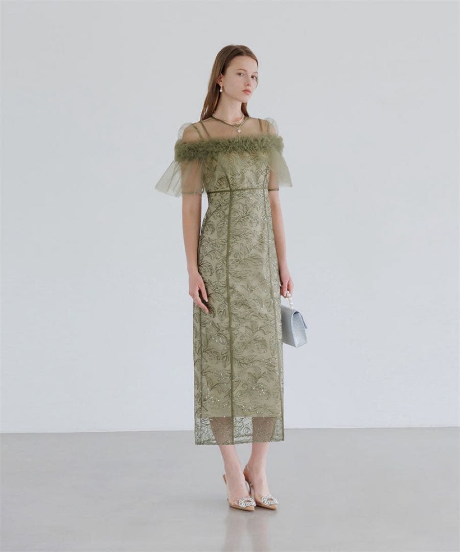 Leja 3WAYフラワーチュールアシンメトリーIラインワンピースドレス