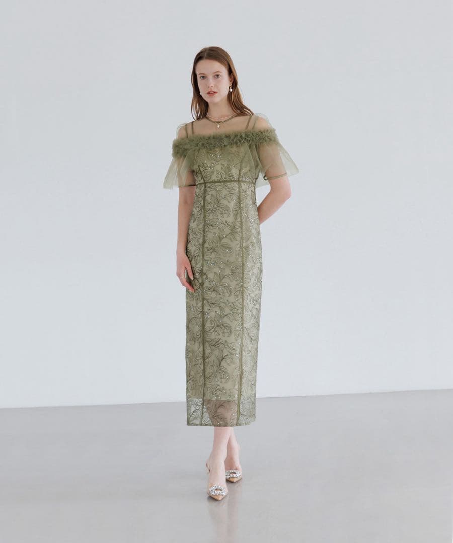 Leja 3WAYフラワーチュールアシンメトリーIラインワンピースドレス