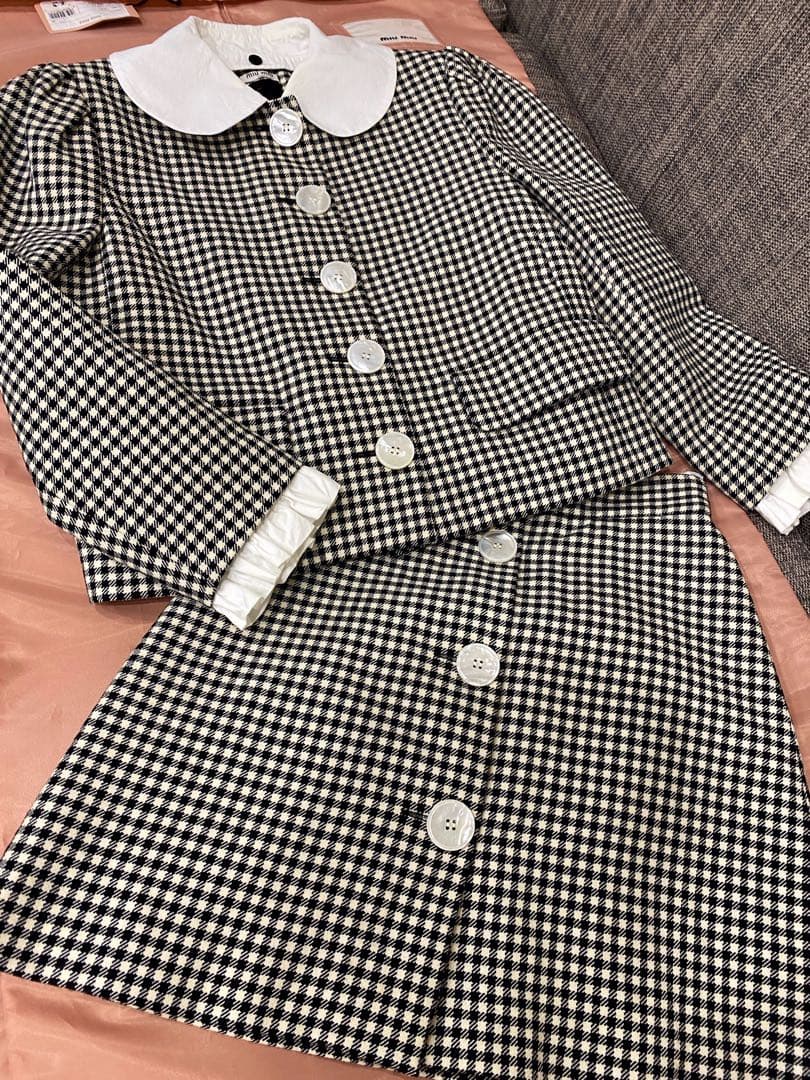 最終値下げ　ミュウミュウのギンガムチェックジャケット&スカートセットアップ