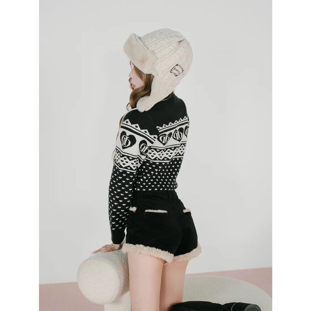 新品タグ付き ダーリッチ ポイントボアコーデュロイショートパンツ ブラック S