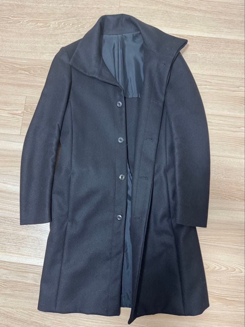 【美品】ATTACHMENT スタンドカラーコート ブラック ロングコート