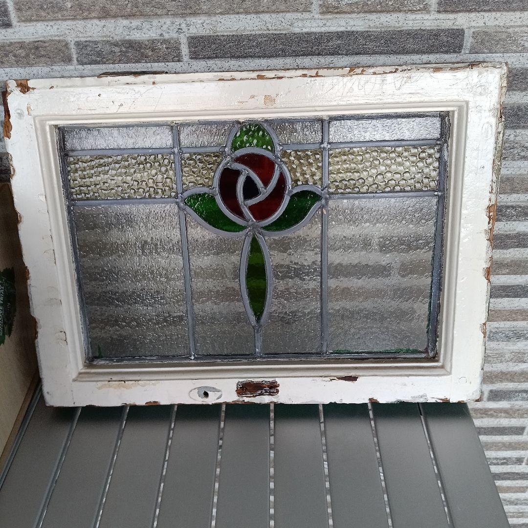 「リー」アンティークガラス　窓枠付きパネル　イギリス製　洋風雑貨