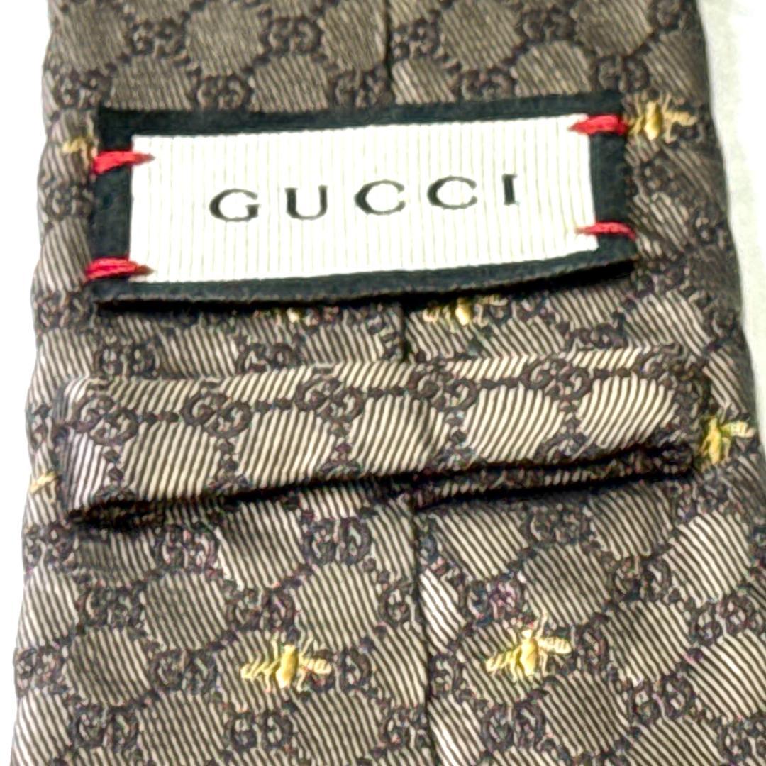 ☆即発 GUCCI 蜂 Bee GG柄 ネクタイ ブラウン シルク 伊製 美品