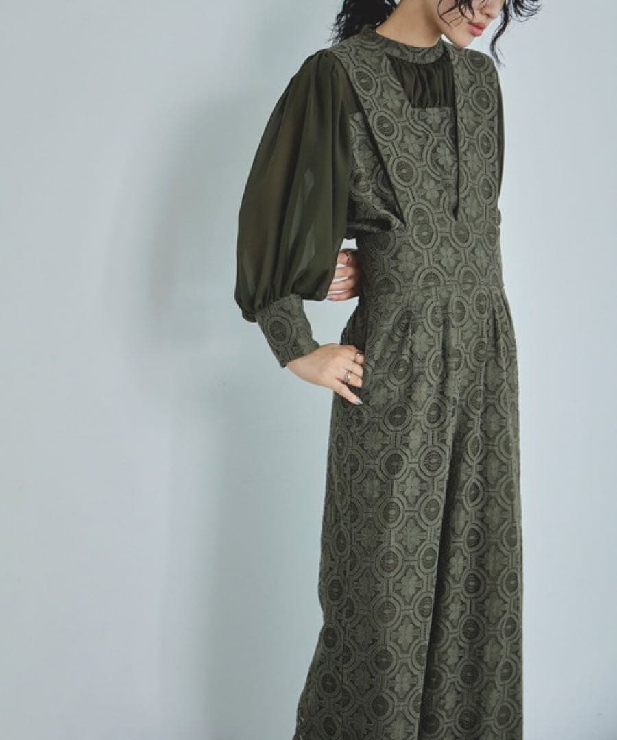 幾何学柄 レース セットアップ パンツ パーティードレス