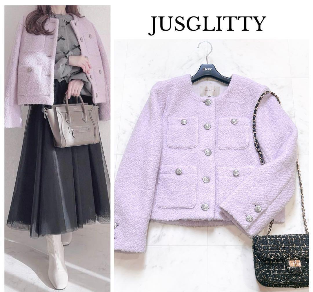 美品 JUSGLITTY ジャスグリッティー ブークレジャコット ノーカラー