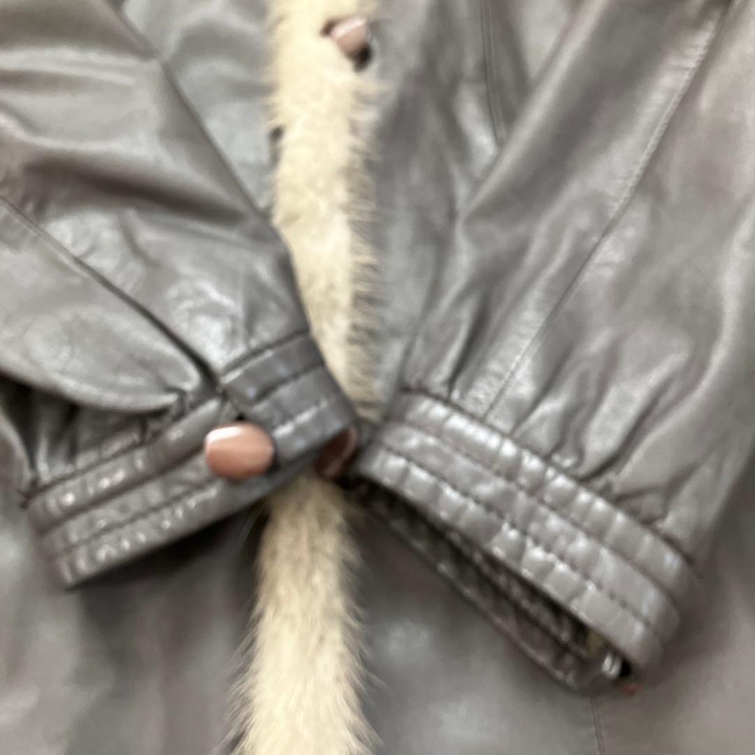 11.13 partna パルティナ ミンクファー使いレザーコート グレー 11