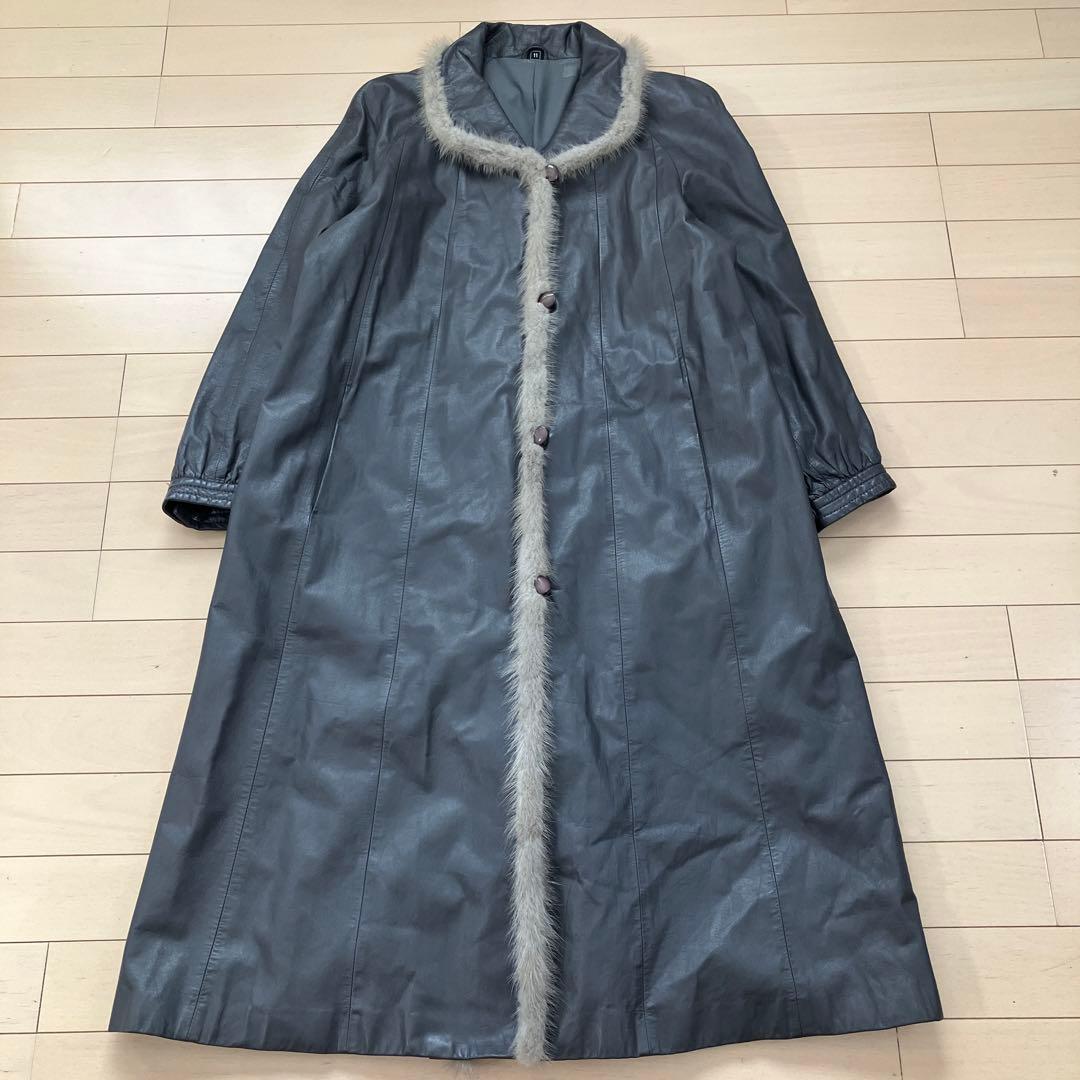 11.13 partna パルティナ ミンクファー使いレザーコート グレー 11
