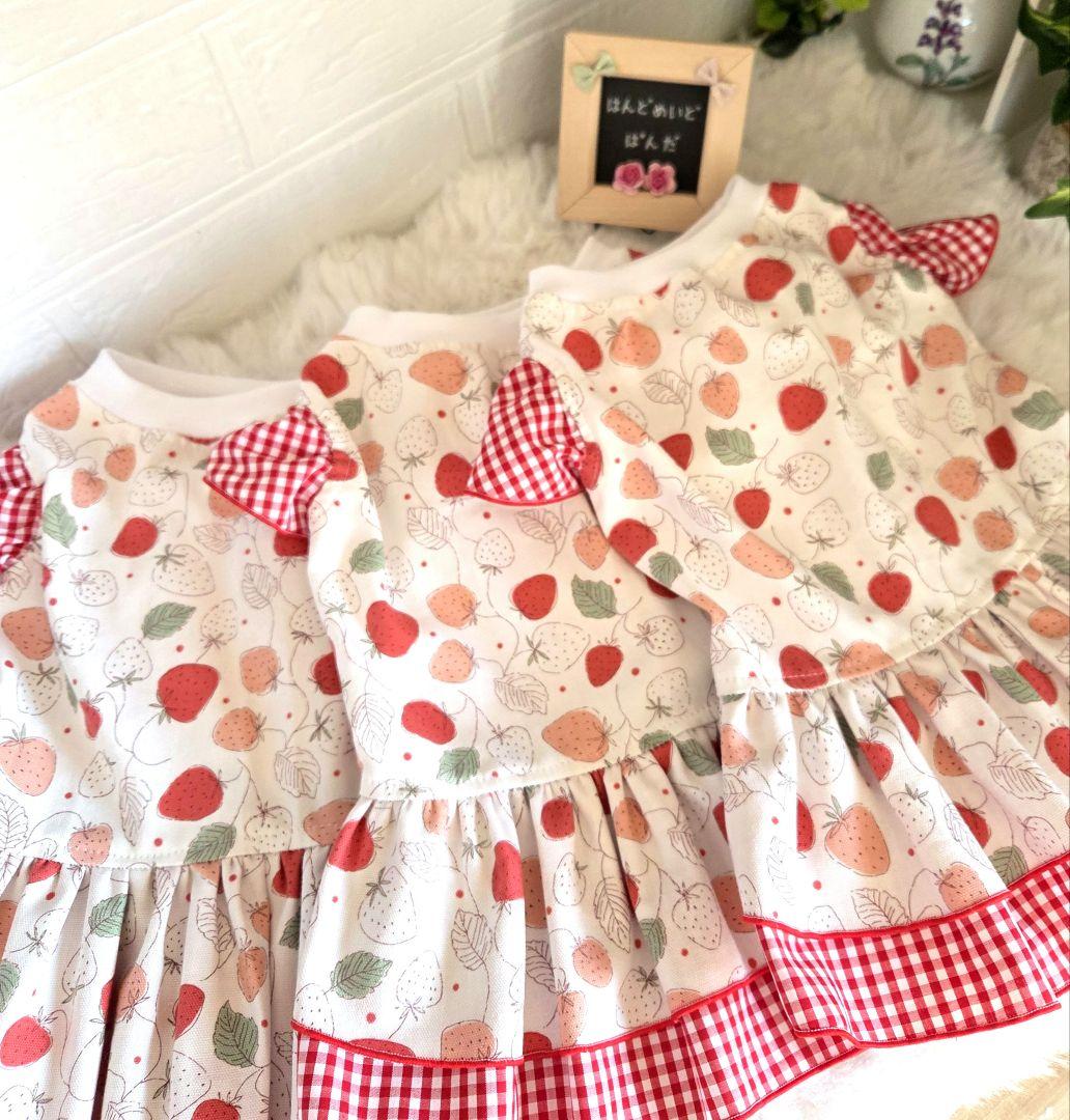 ハンドメイド犬服・シンプルベリー柄・ギャザーたっぷりワンピース