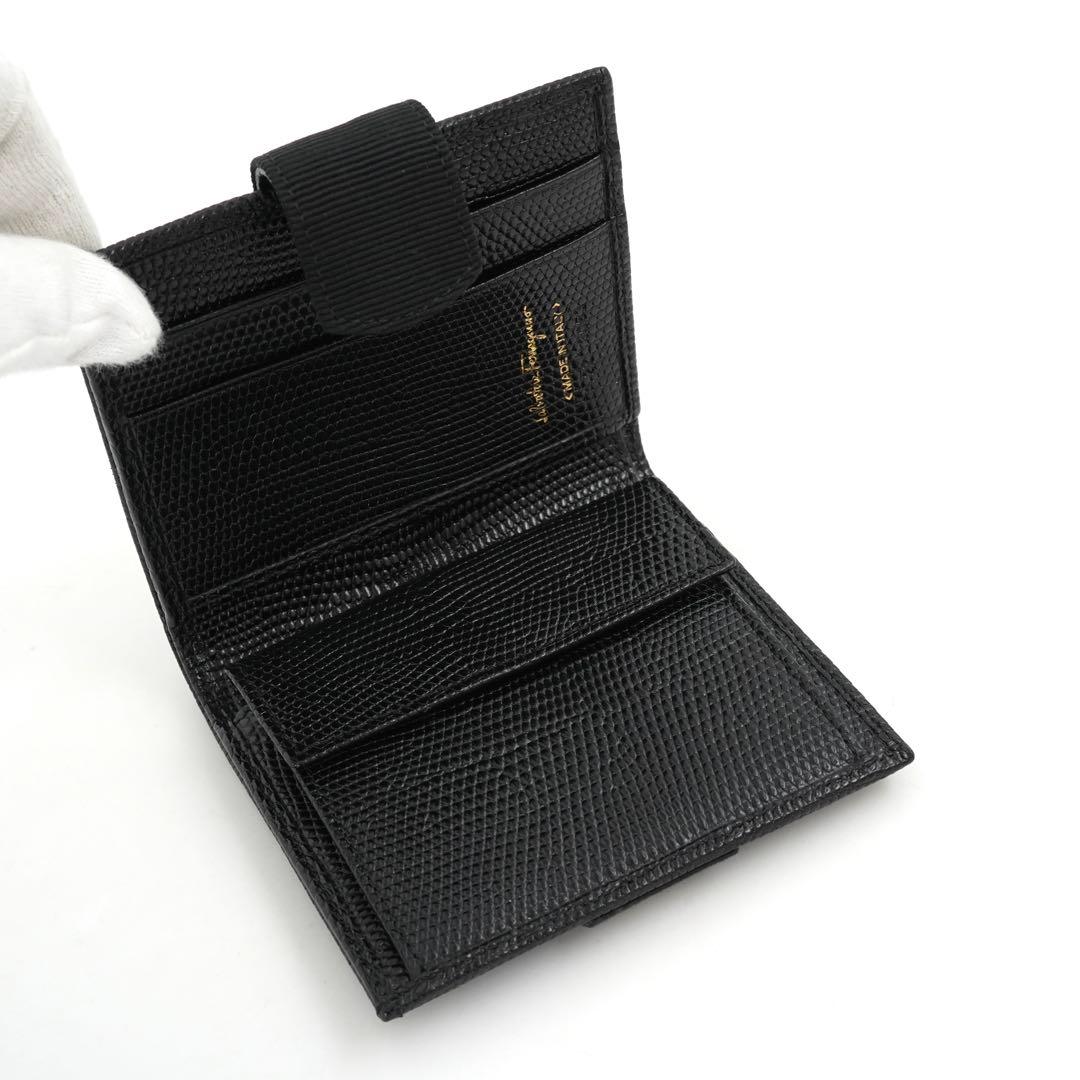 ✨新品未使用✨　Ferragamo ミニ財布　リザード　ヴァラリボン　二つ折り