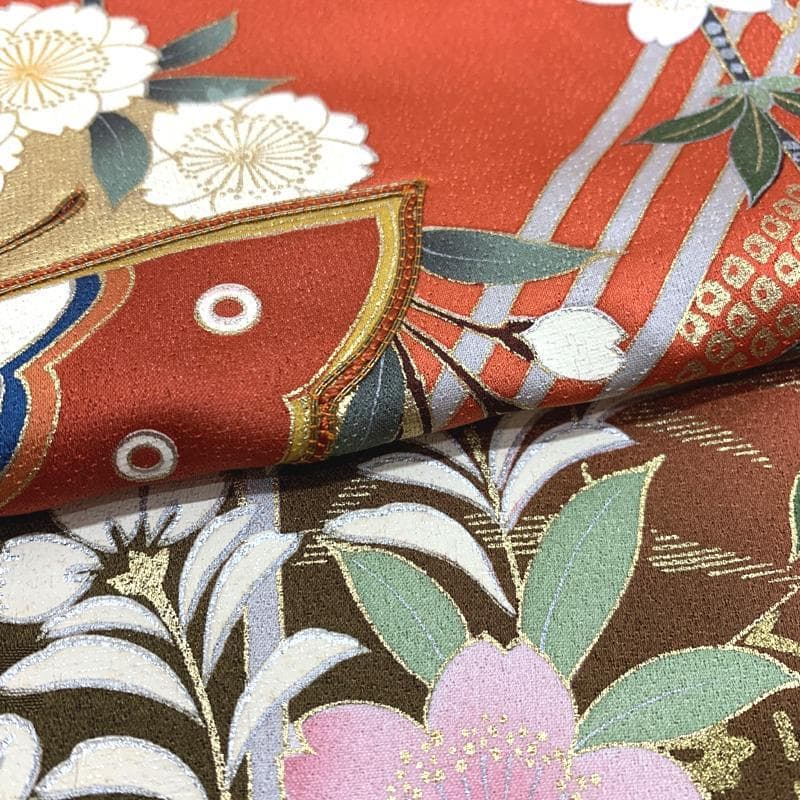 403aj45〇振袖＆袋帯 金彩 金駒刺繍 十三参り〇美品