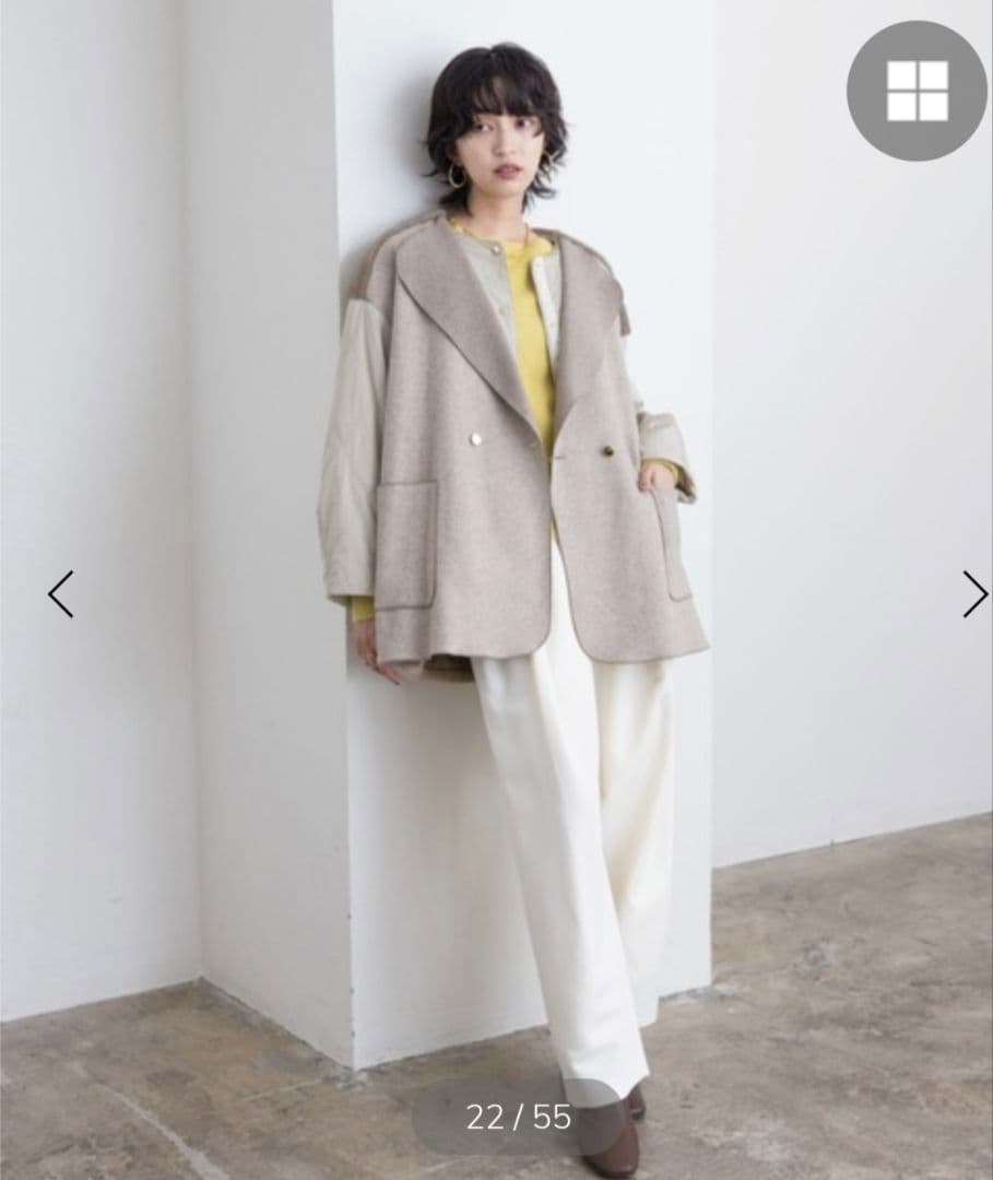 値下げ中❤エイミーロウノーカラーウール混合ジャケット ベージュ　新品