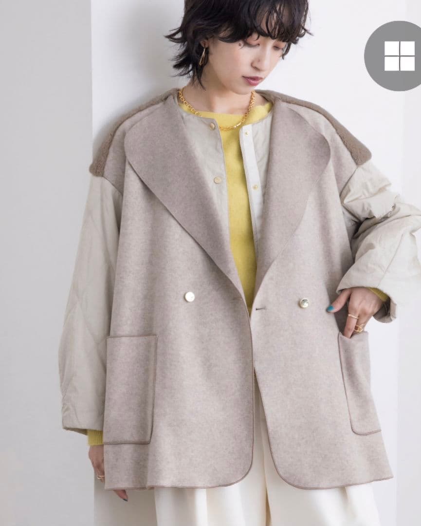 値下げ中❤エイミーロウノーカラーウール混合ジャケット ベージュ　新品