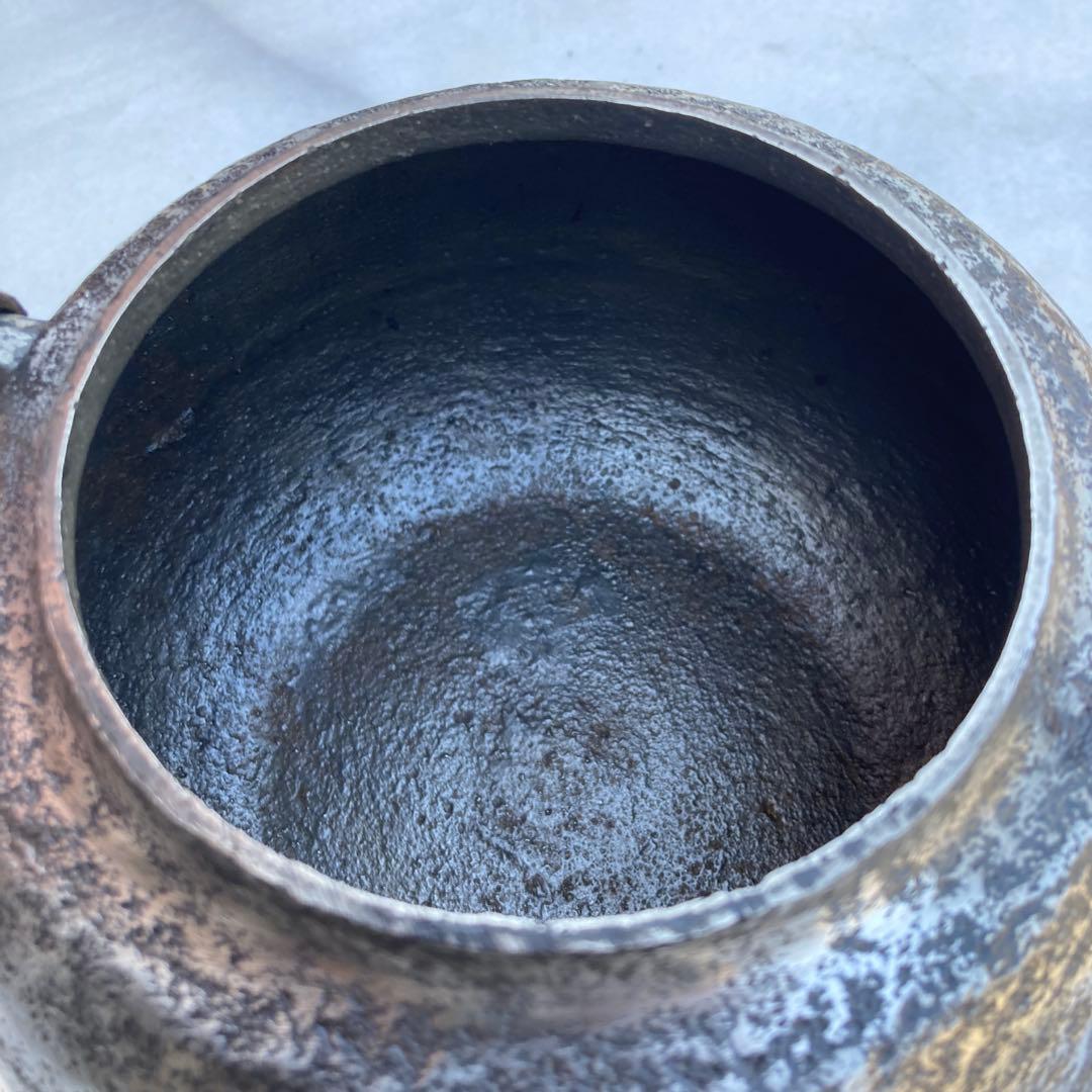 南部名人利祥雲作　銀口　千鳥に波図鉄瓶