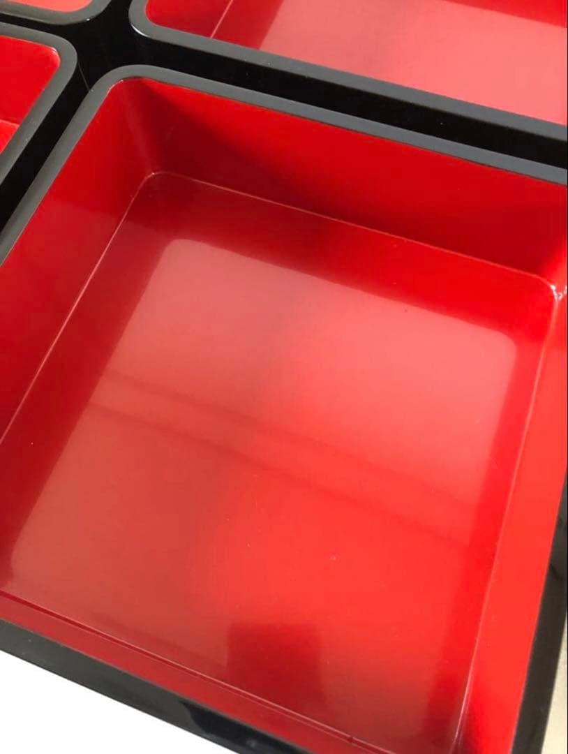 能登 輪島塗 花丸四君子蒔絵四段重箱 二枚蓋 重台付 漆器 重箱 未使用品