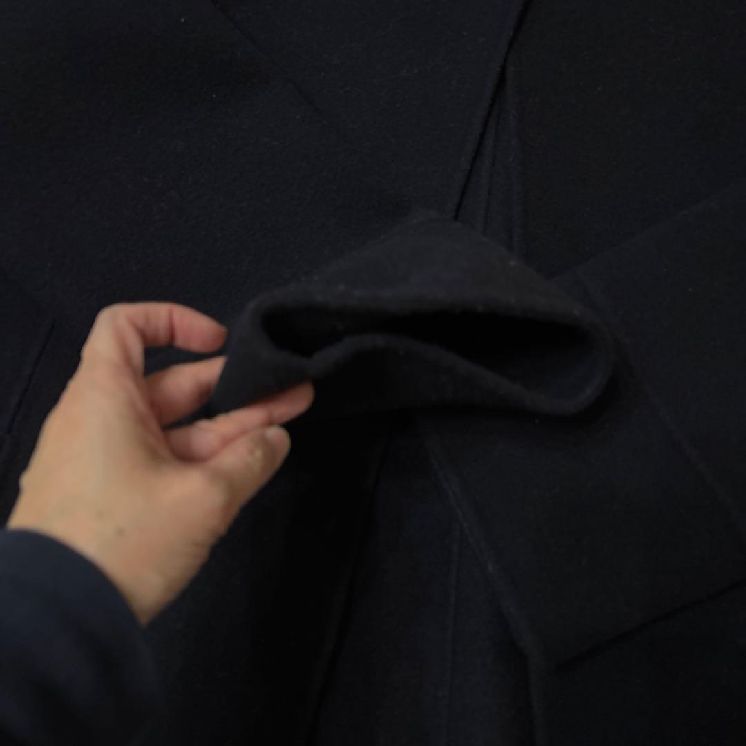 ベルト、ストールつきネイビー ノーカラー ジャケットアニュアンス