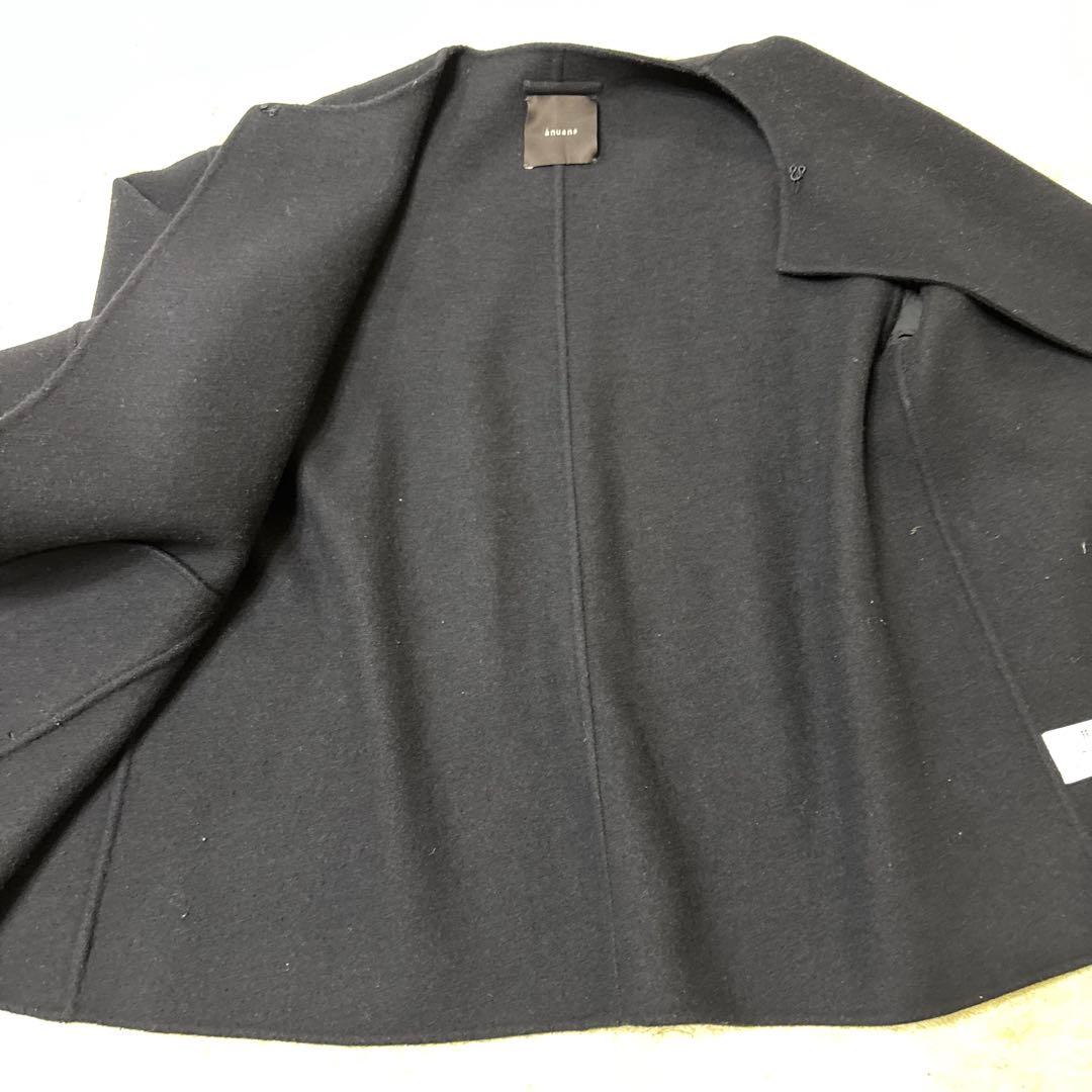 ベルト、ストールつきネイビー ノーカラー ジャケットアニュアンス