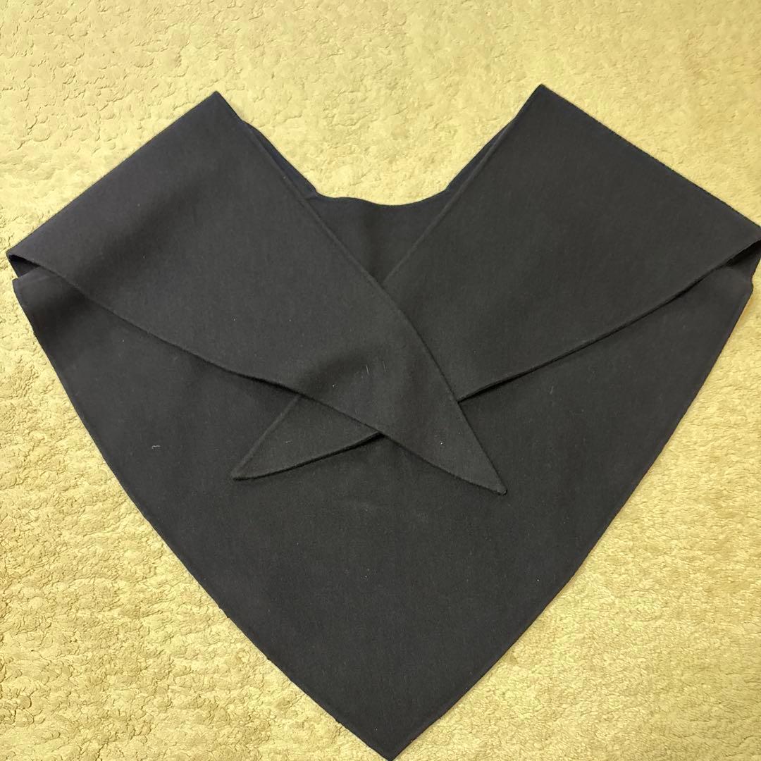 ベルト、ストールつきネイビー ノーカラー ジャケットアニュアンス