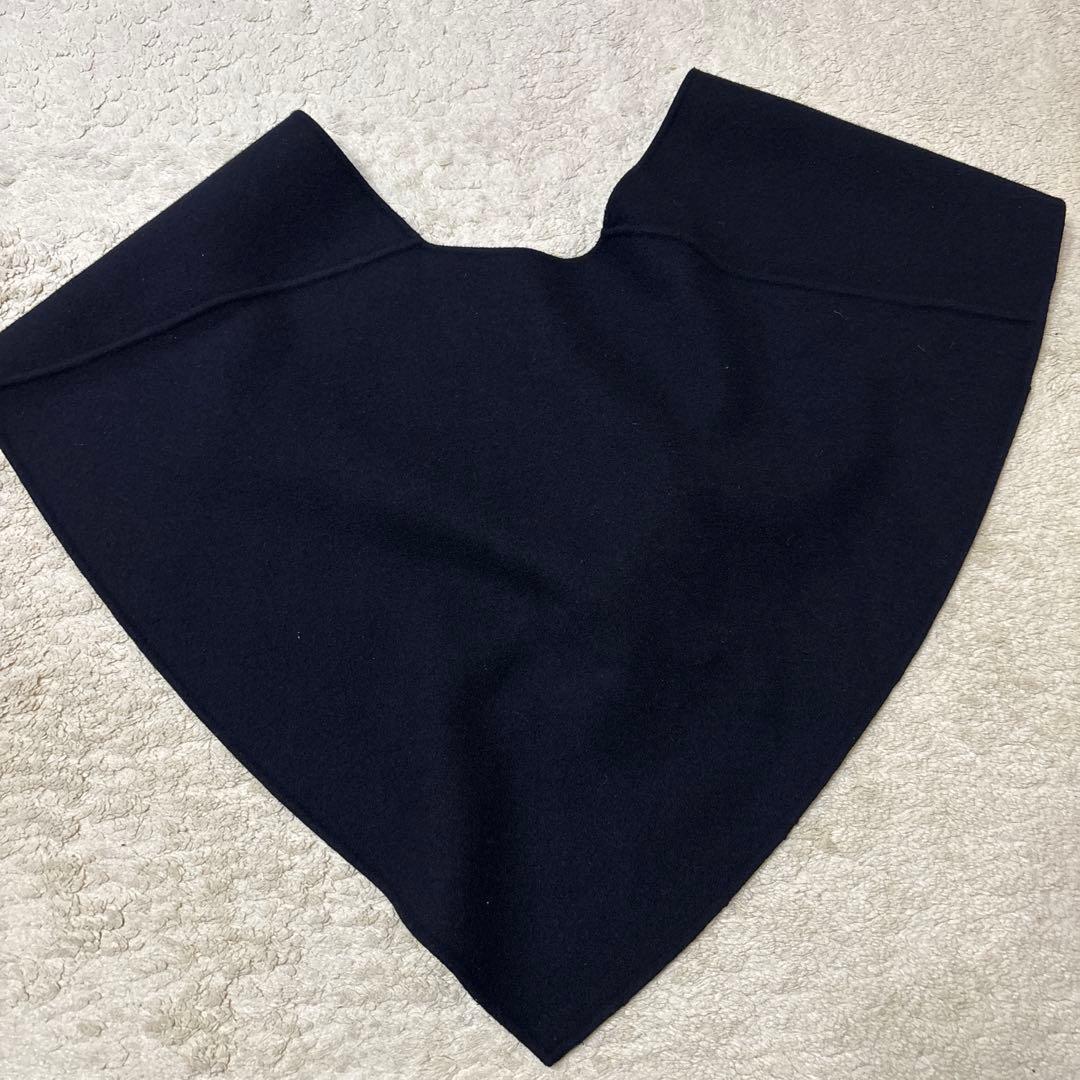 ベルト、ストールつきネイビー ノーカラー ジャケットアニュアンス