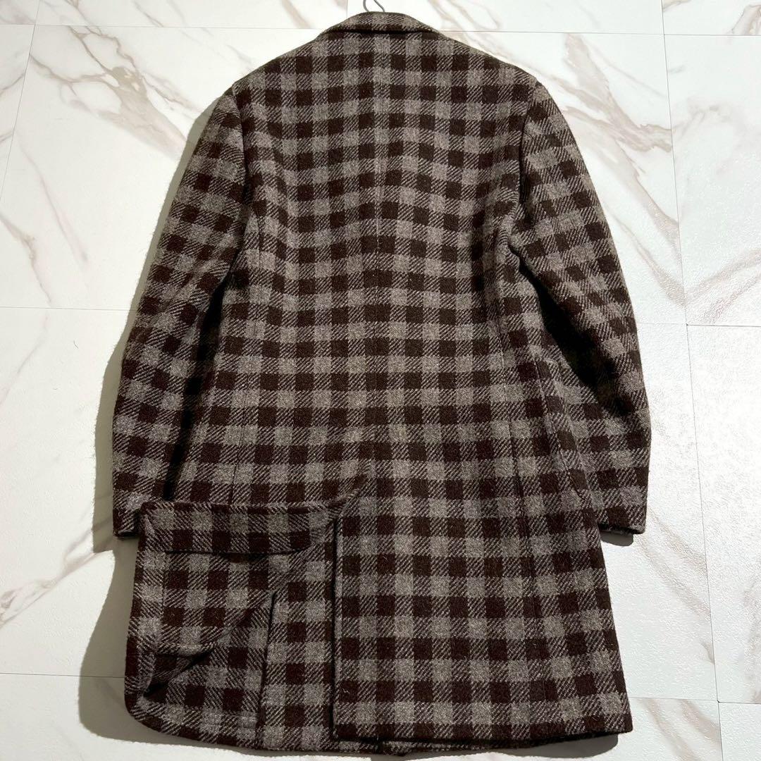 極美品 ラルディーニ チェスターコート ブートニエール チェック柄 【80】