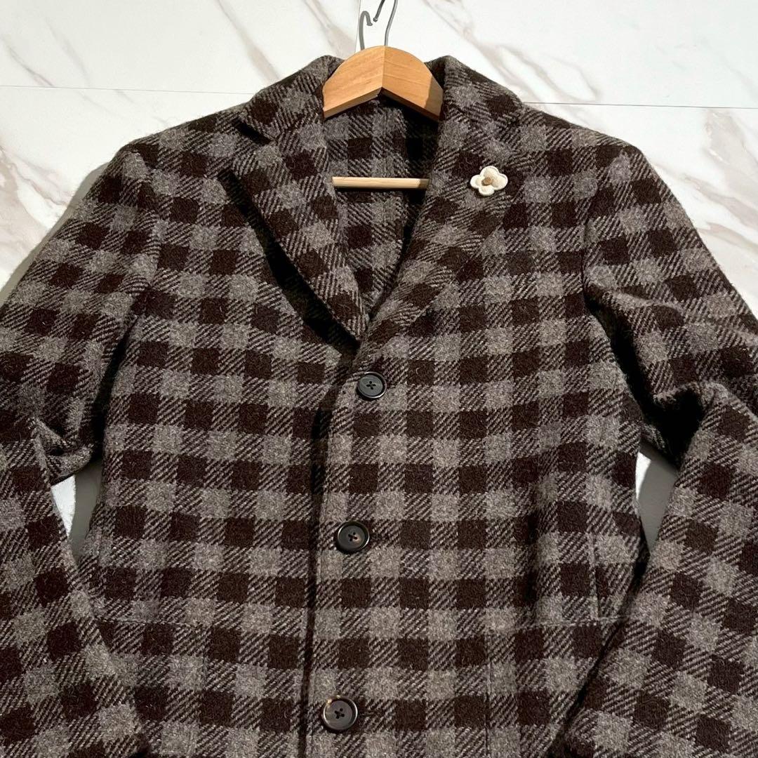 極美品 ラルディーニ チェスターコート ブートニエール チェック柄 【80】