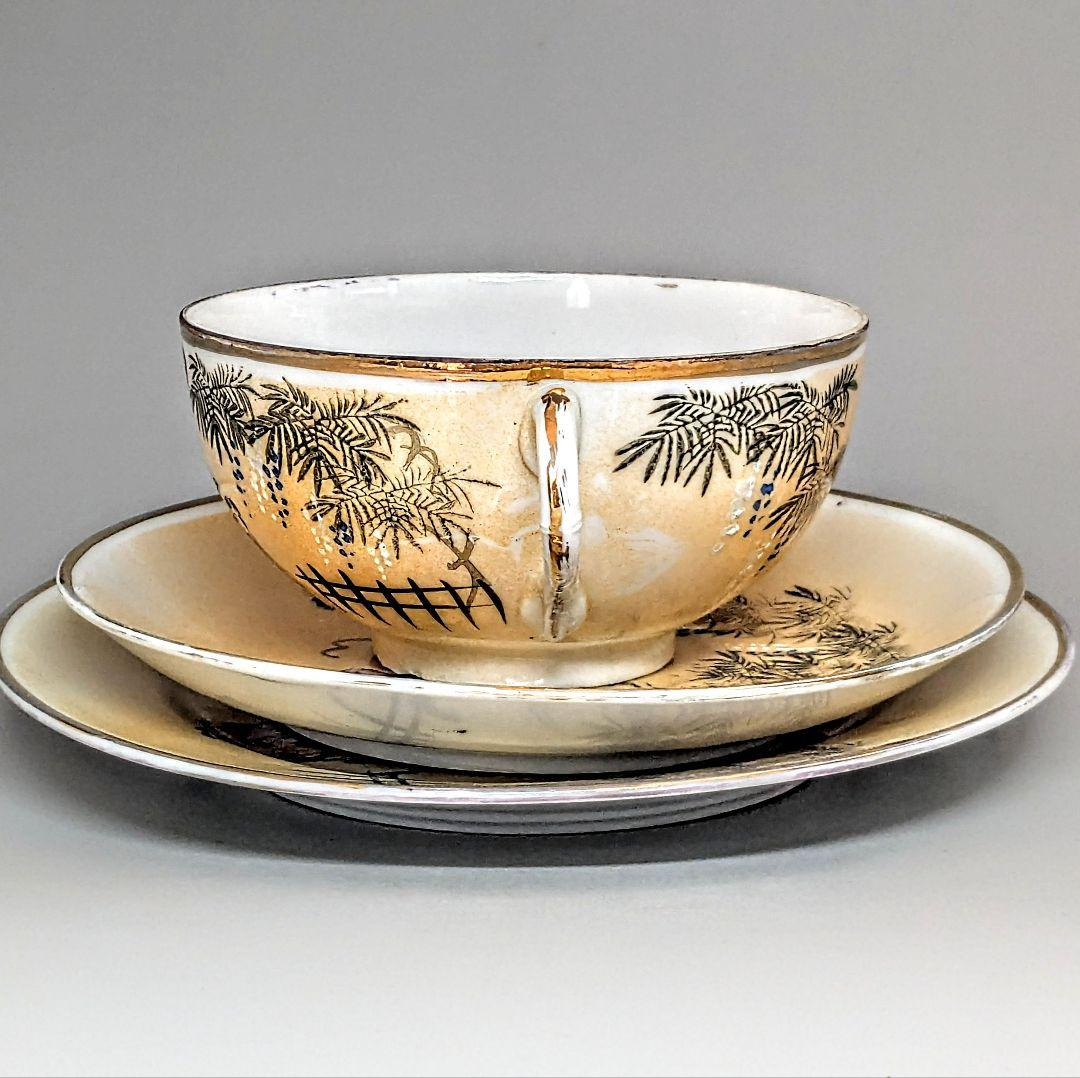 オールドニッポン 金彩白釉盛上装飾色絵風景紋様図 ＋オールドニッポン　銘 西田皿