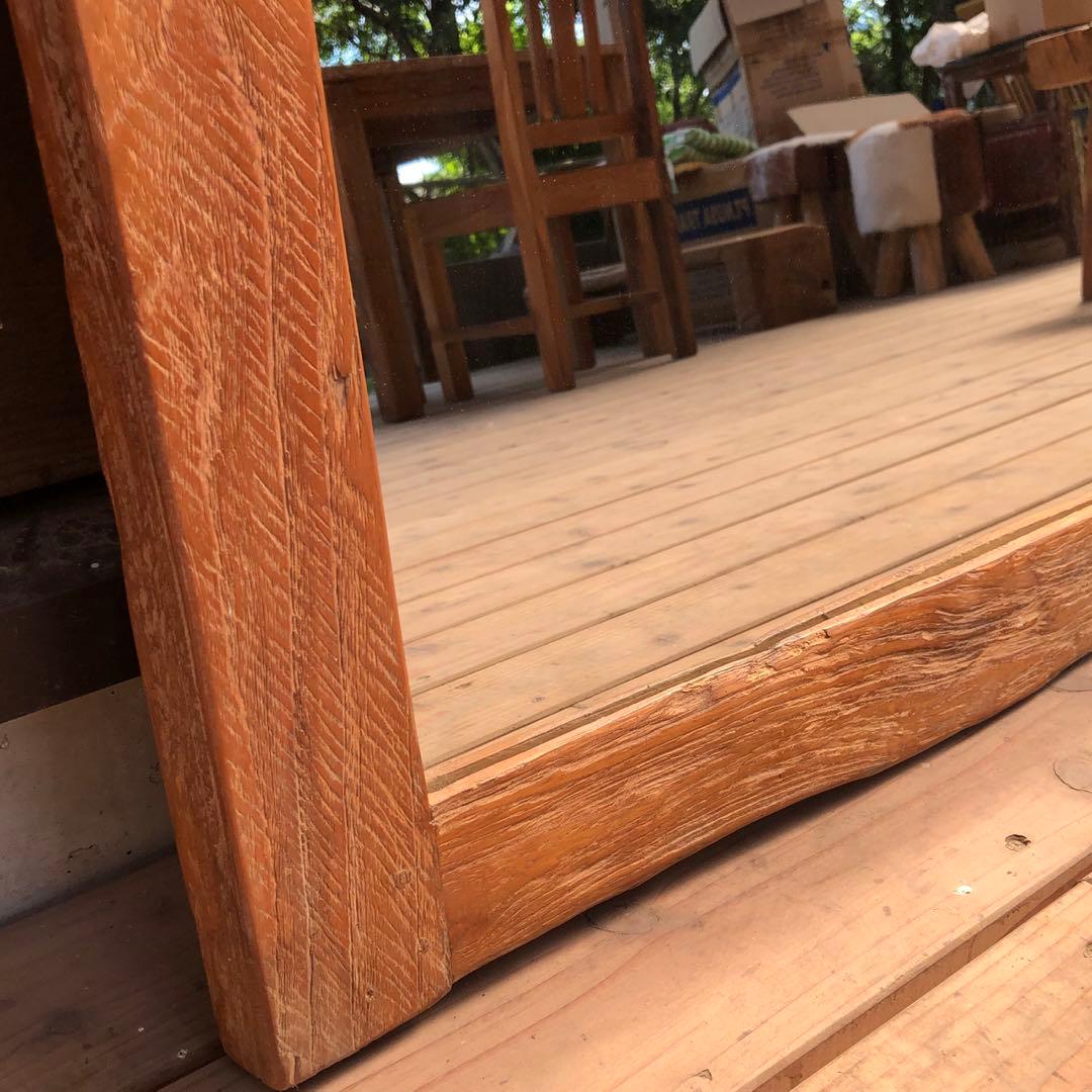 オールドチーク材の壁掛け鏡 80cm&60cm 2枚セット 無垢木製フレーム