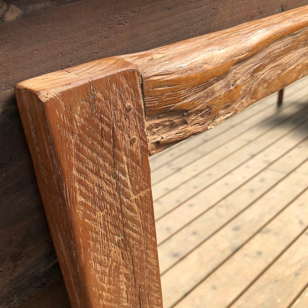 オールドチーク材の壁掛け鏡 80cm&60cm 2枚セット 無垢木製フレーム