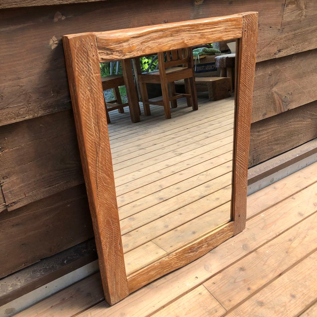 オールドチーク材の壁掛け鏡 80cm&60cm 2枚セット 無垢木製フレーム