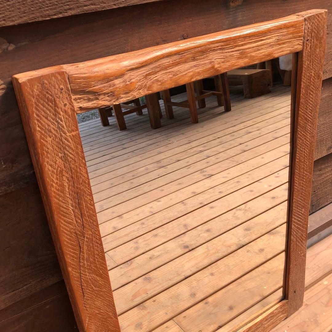 オールドチーク材の壁掛け鏡 80cm&60cm 2枚セット 無垢木製フレーム